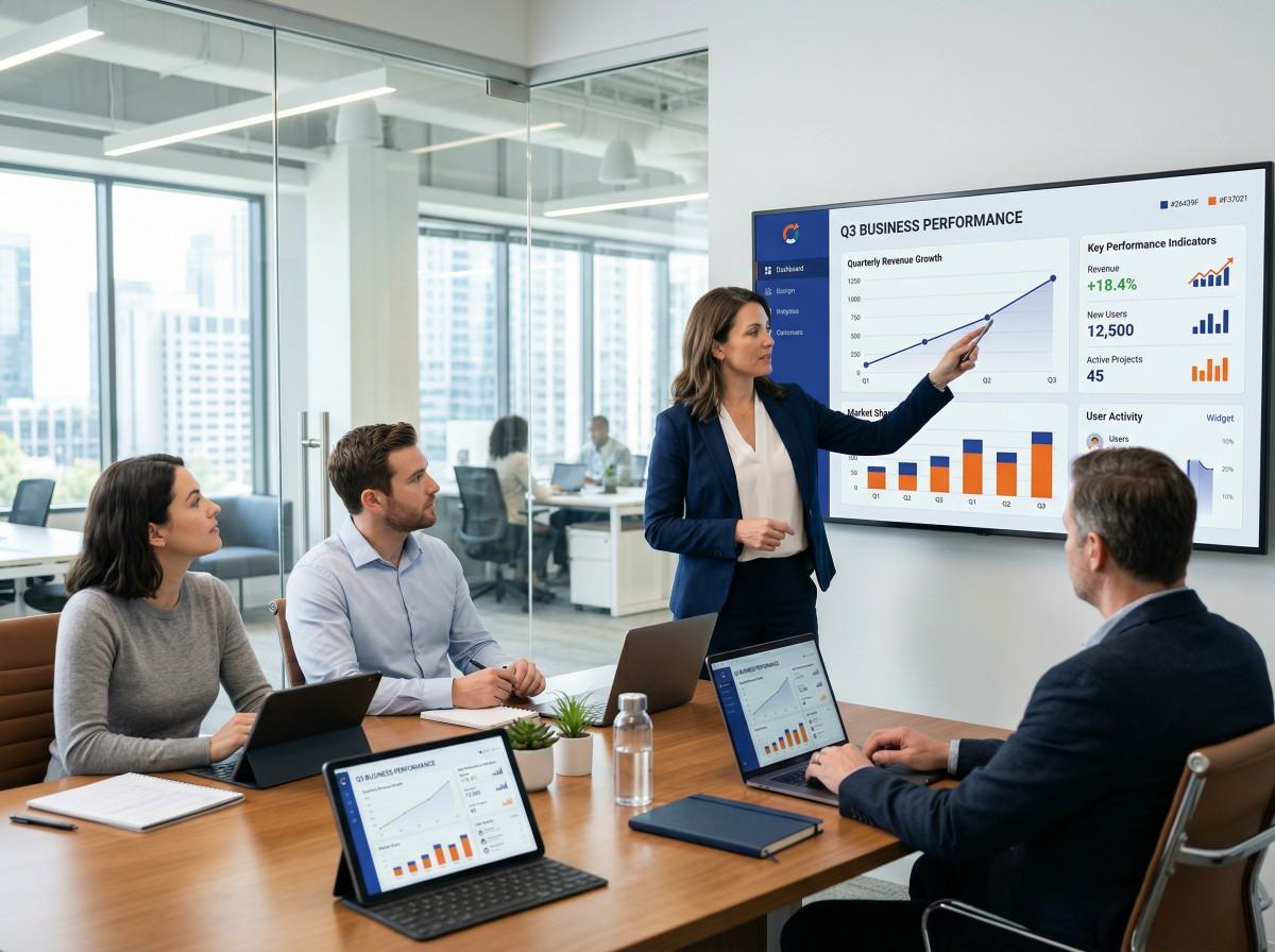 Team reviewing business data